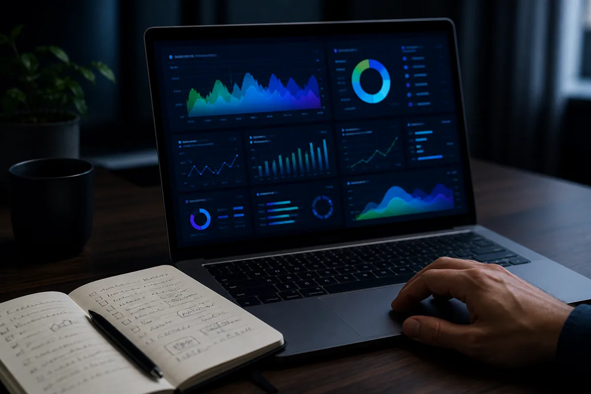 Ecran affichant des indicateurs de performance web et un carnet d exigences techniques