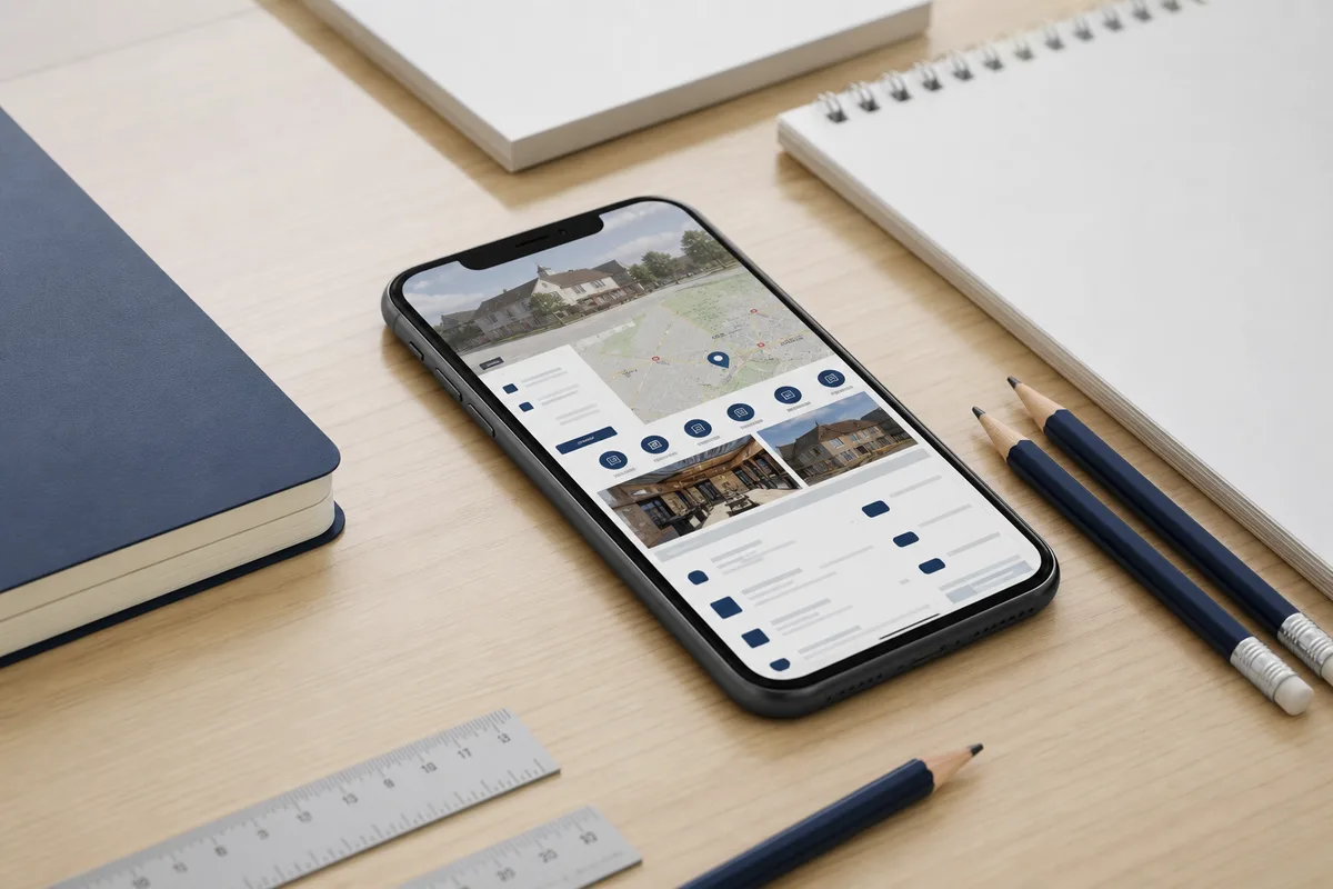 Écran de smartphone affichant une fiche d’établissement local complète